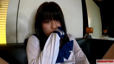 18-year-old Japanese girl with small tits squirts and orgasms with finger fucking and sex toy. Asian girl in school cosplay costume gives blowjobs in amateur video. Mao 7 OSAKAPORN